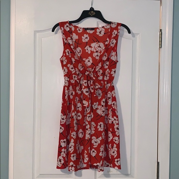 shein red floral dress